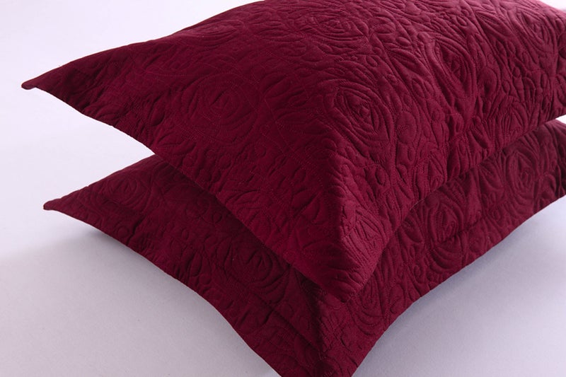 MarCielo 2-Piece Embroidered Pillow Shams, Decorative Microfiber Pillow Covers Set Standard Size, Dark Burgundy - Image 3